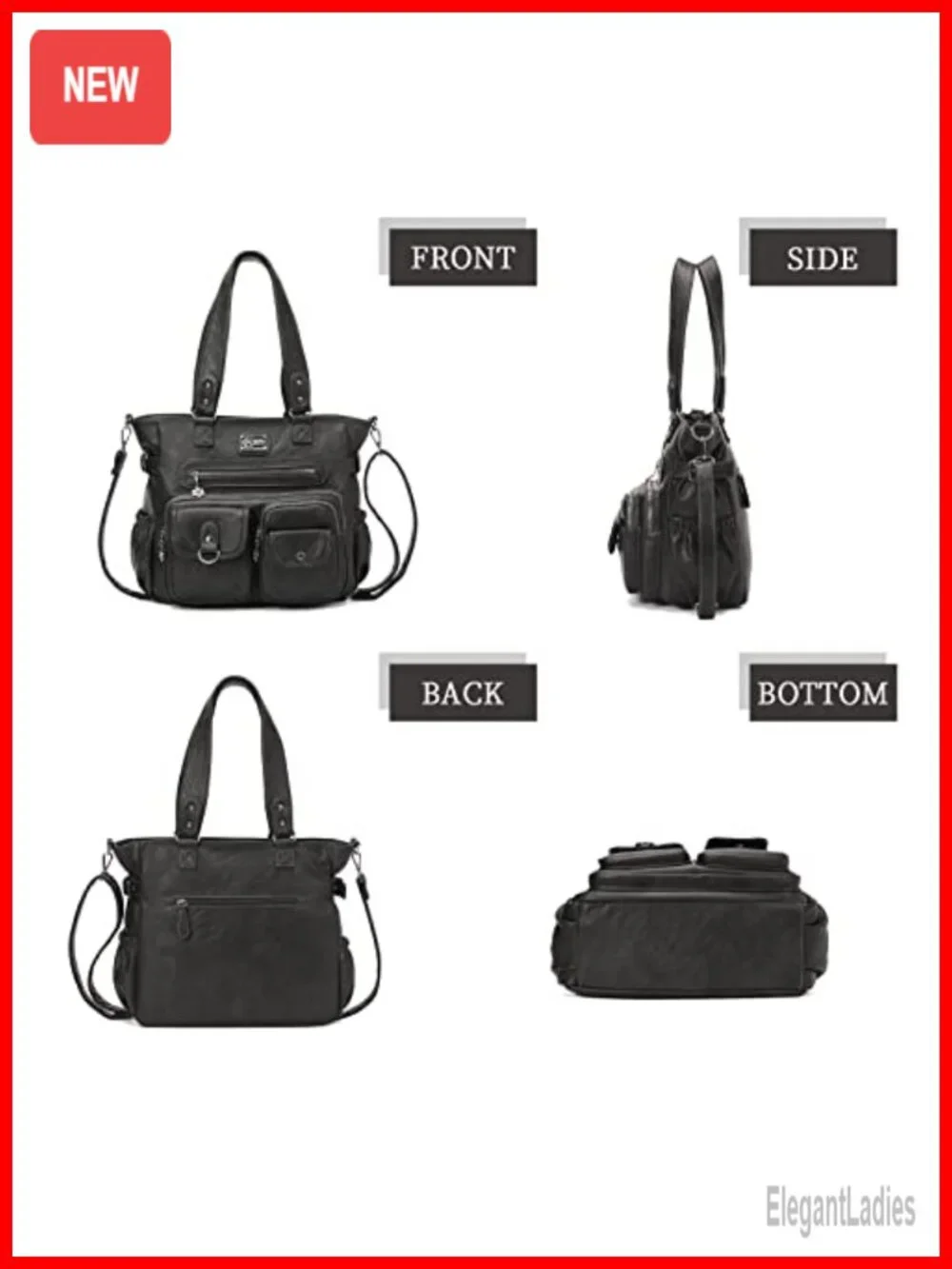 Extra Large Vegan Leather Hobo Shoulder Bag Tote with Detachable Strap